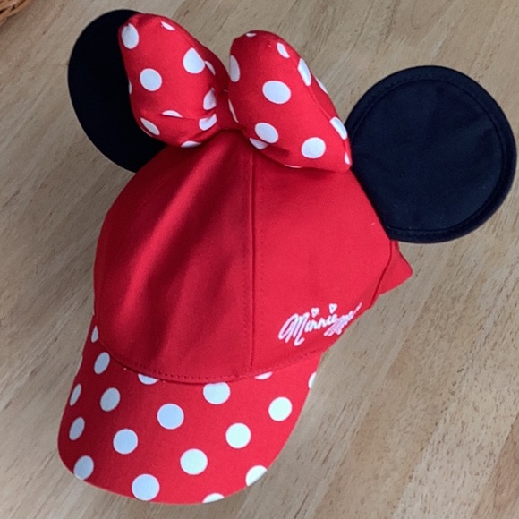 Disney Minnie Mouse Ears Hat Polka Dot Bow Brim - Picture 5 of 7